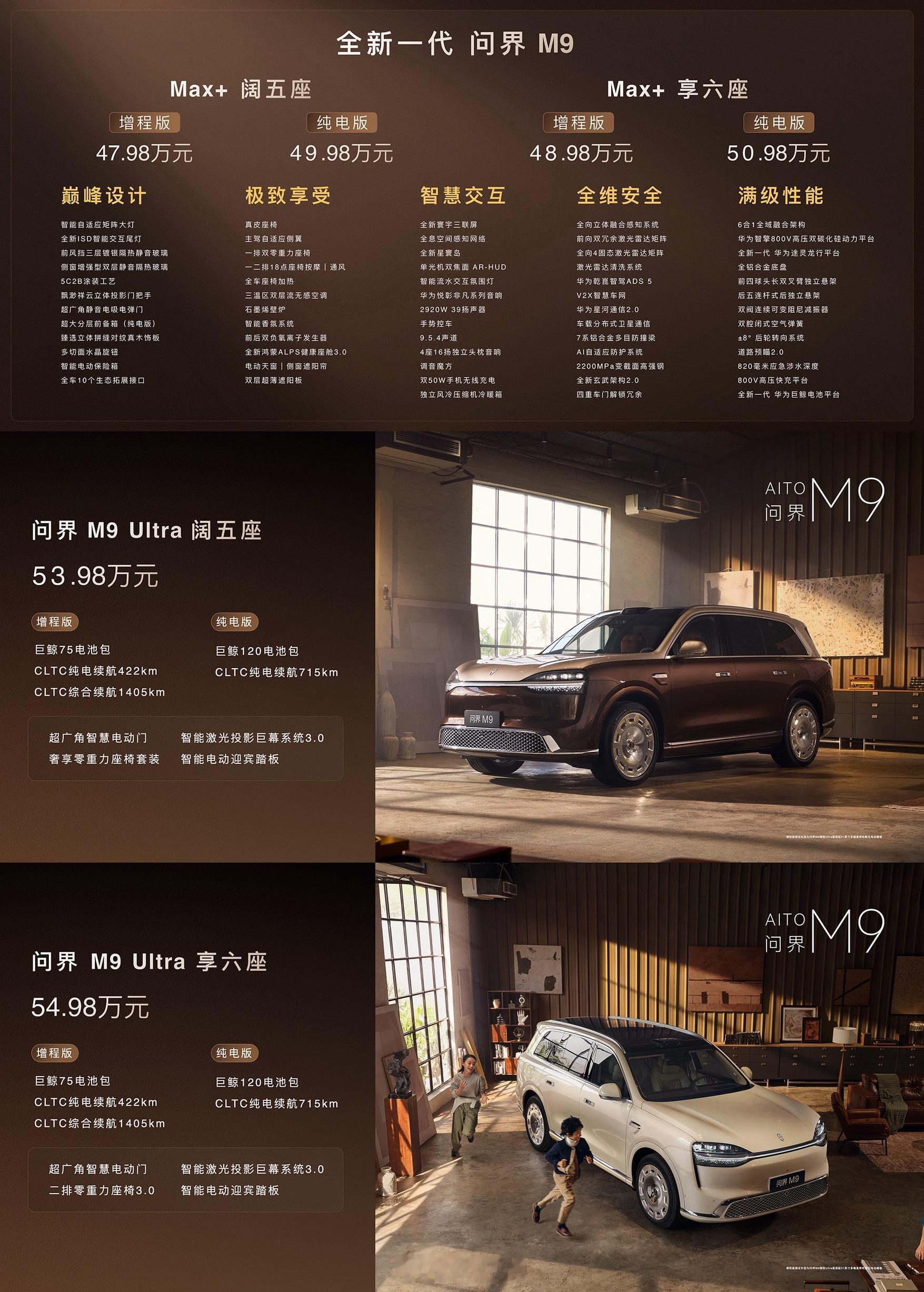 全新一代问界M9价格正式发布问界M9 Max+ 47.98-50.98万元问界M
