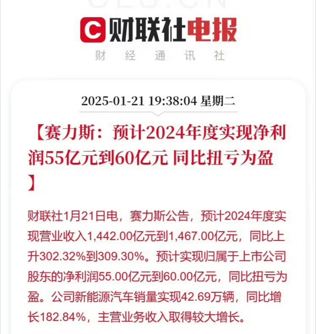 赛力斯预计2024年净利润超55亿  一年爆赚50多亿，看来还得是高端车利润高啊