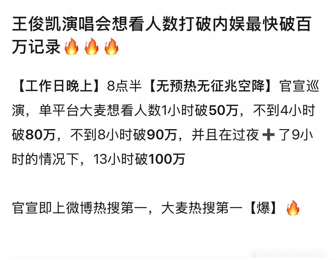 王俊凯演唱会想看人数打破内娱最快破百万记录，什么水平？ 