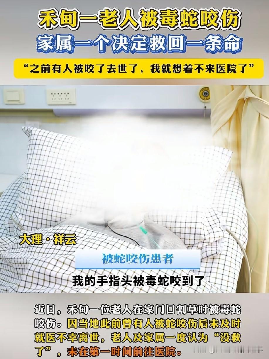 🐍祥云县禾甸镇最近出了件让人捏把汗又庆幸的事，当地一位老人在田间干活时被毒蛇咬