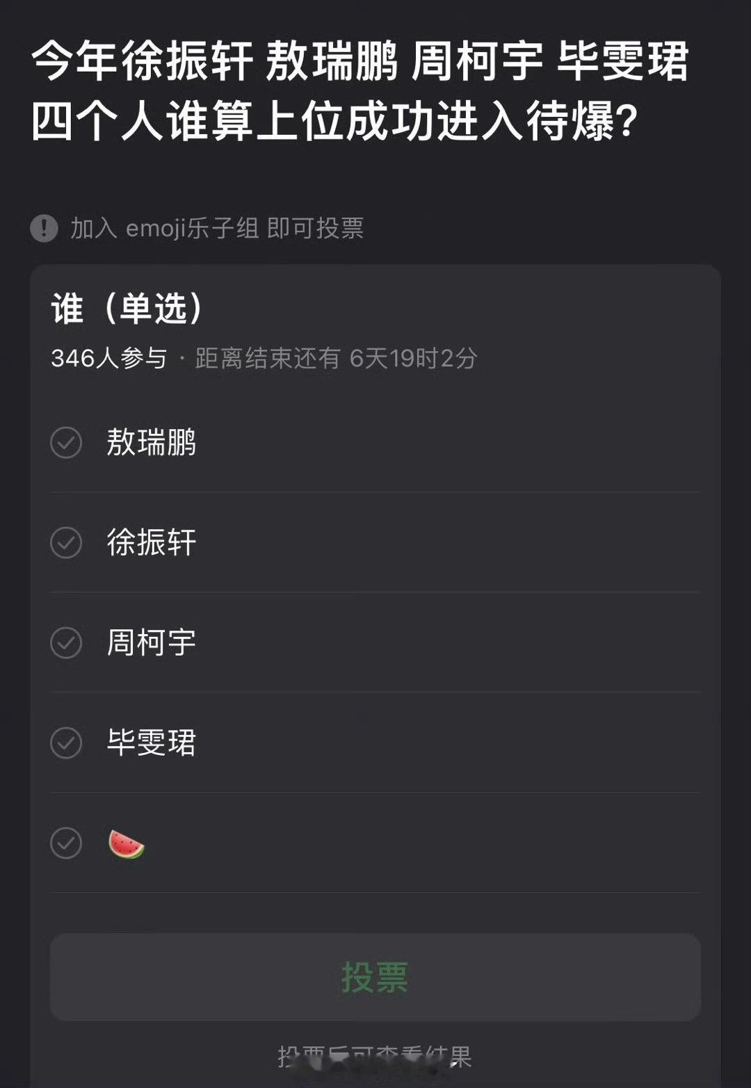 大家感觉今年徐振轩，敖瑞鹏，周柯宇，毕雯珺四个人谁算上位成功进入待爆？ 