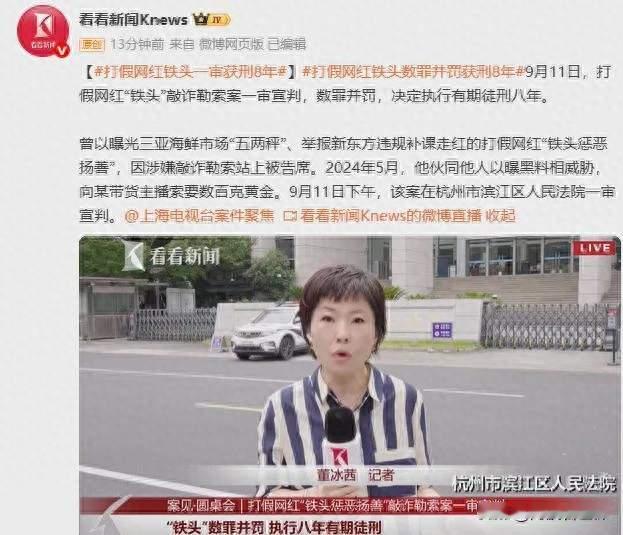 昔日打假网红铁头一审宣判 数罪并罚获刑八年