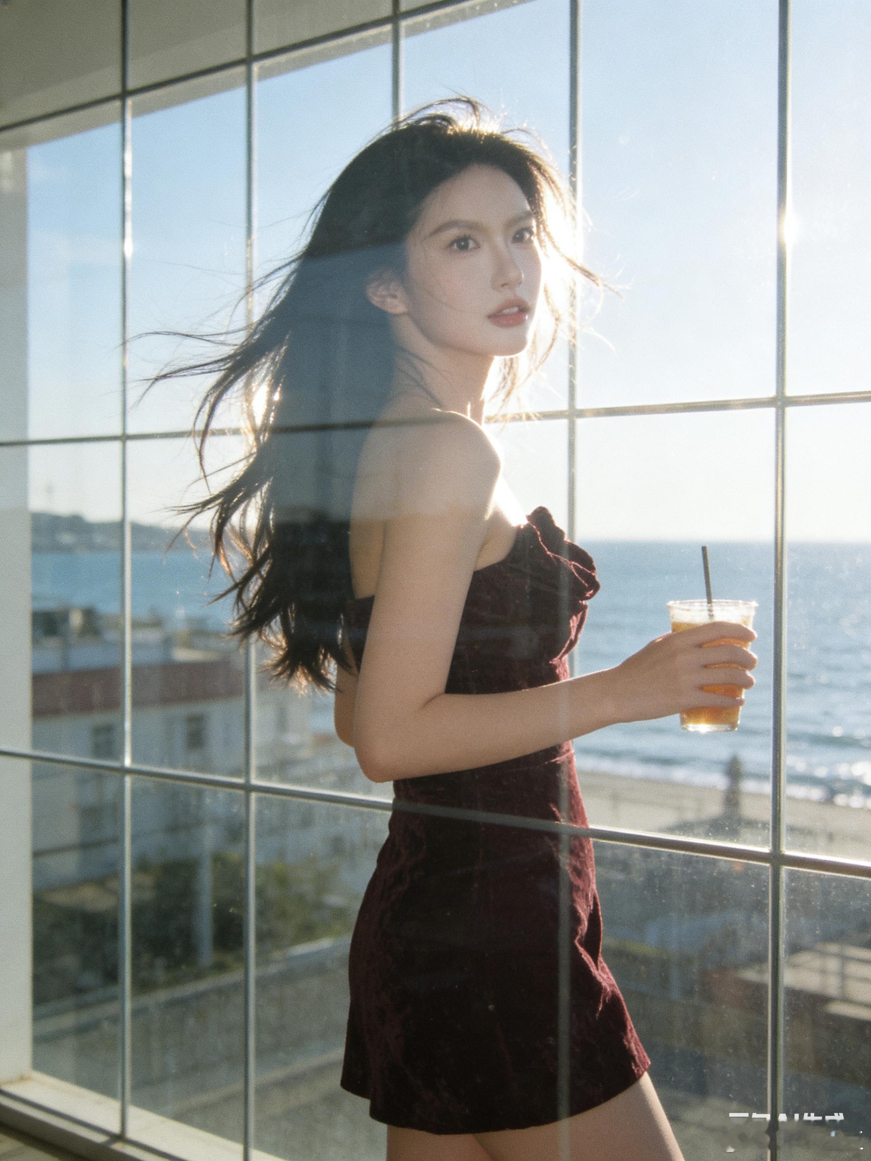 给了Ai这样的指令👇让它给我P几张海边清凉的图还不错吧？