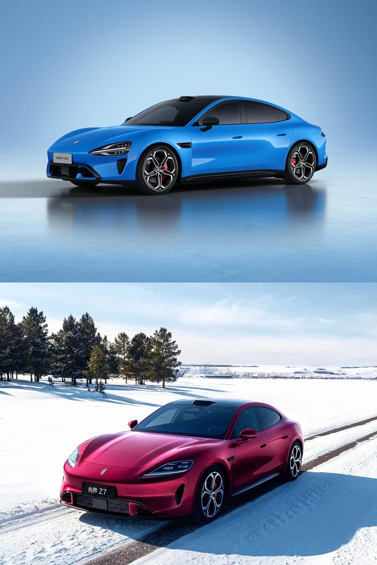 尚界Z7跟小米SU7有多像？
车头与侧面轮廓高度一致
连很多细节比如轮圈样式都一