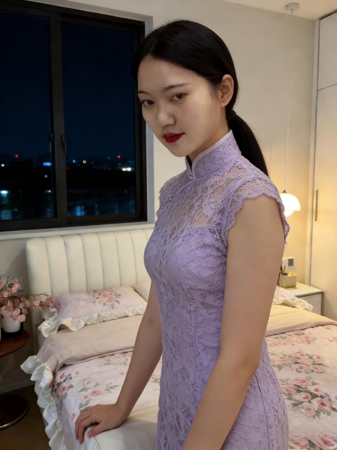 冬至边城雪满阶，美人凝睇倚妆台。
旗袍玉扣凝霜冷，宝镜鸾钗落影哀。
锦字未成肠已