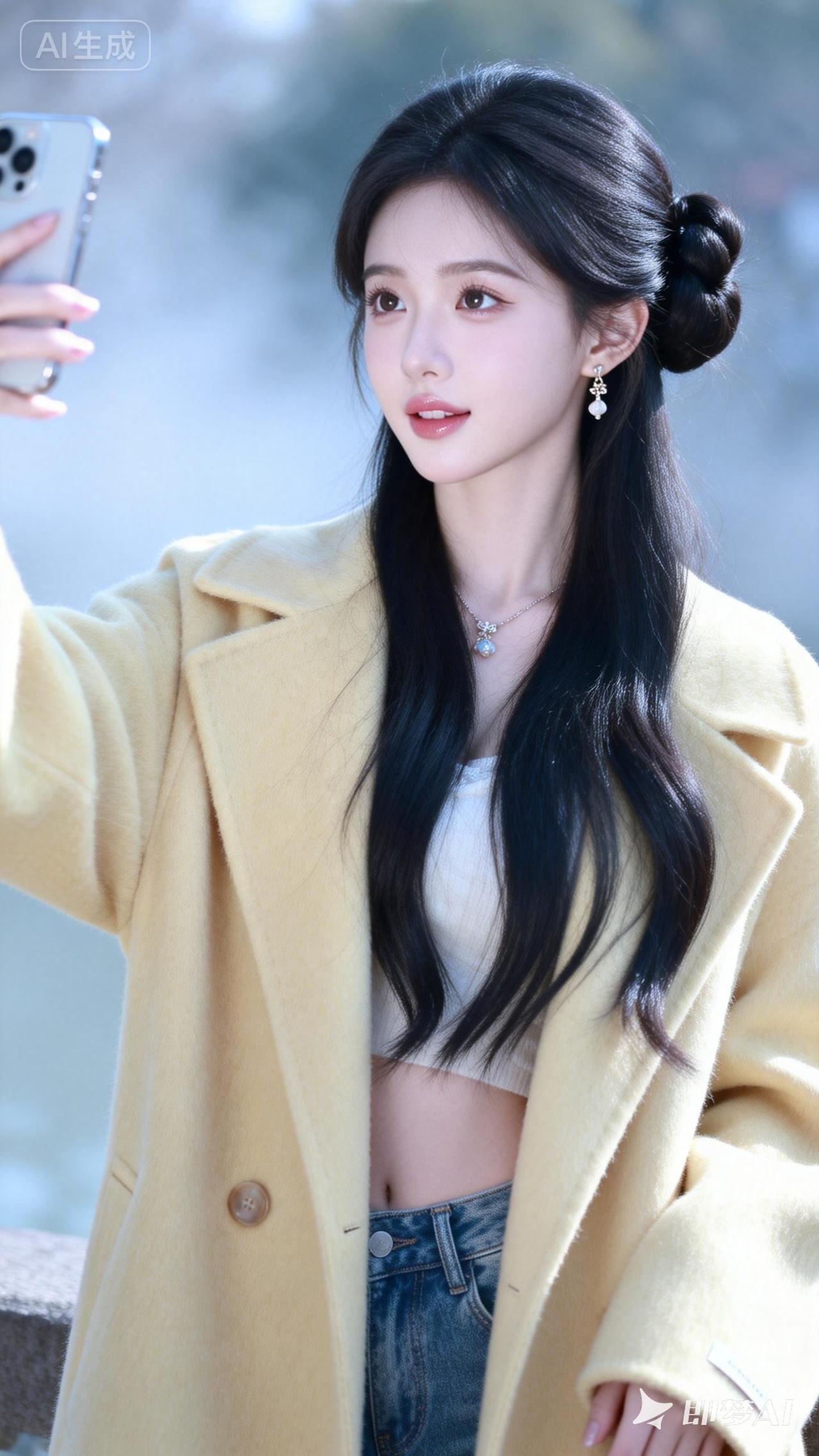 温柔冬日穿搭，浅黄色外套搭配白色内搭，甜美又温暖！🌟💖