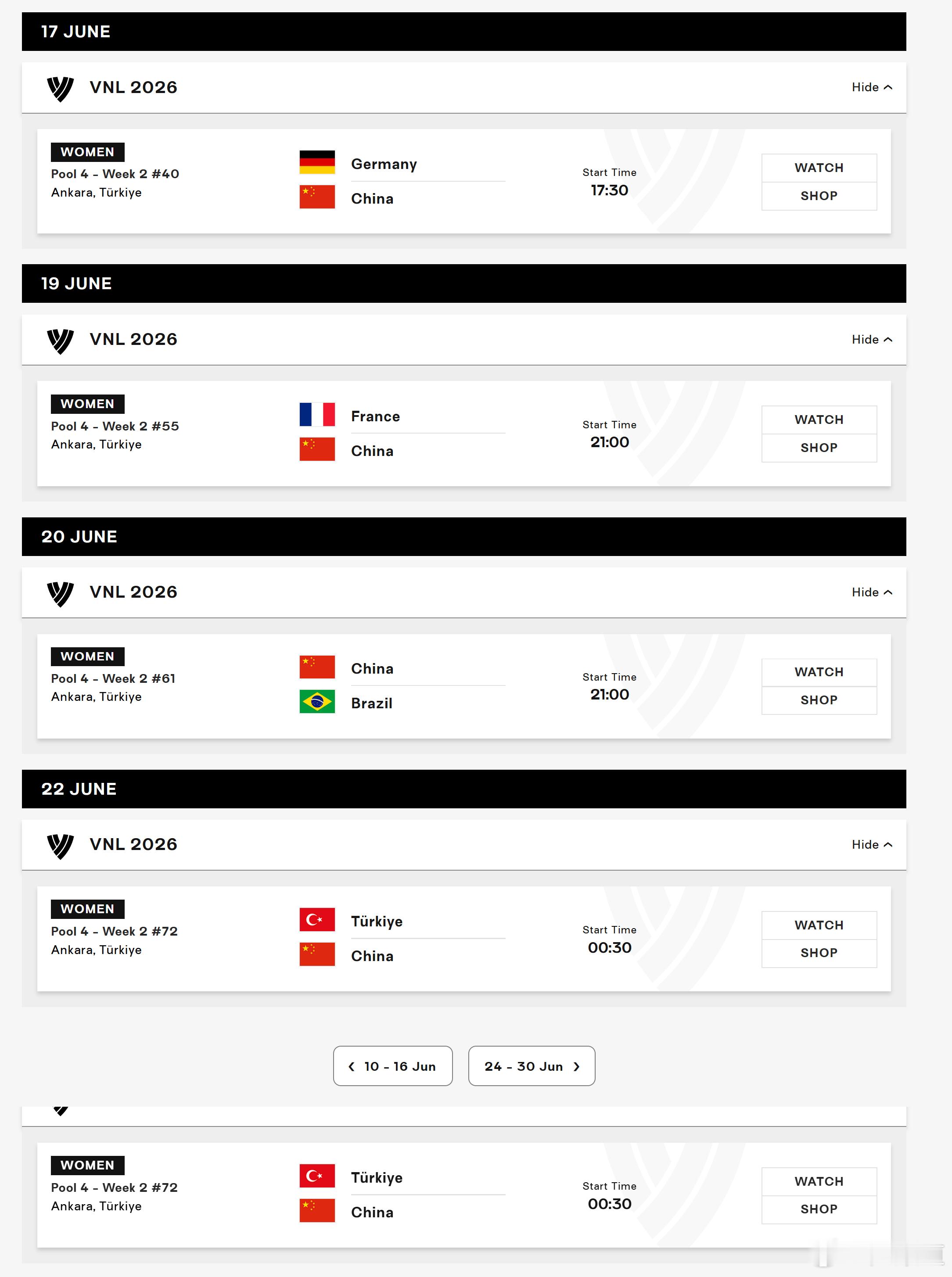 中国女排2026世界女排联赛VNL 第二周安卡拉站中国队以及完整赛程 中国女排赛