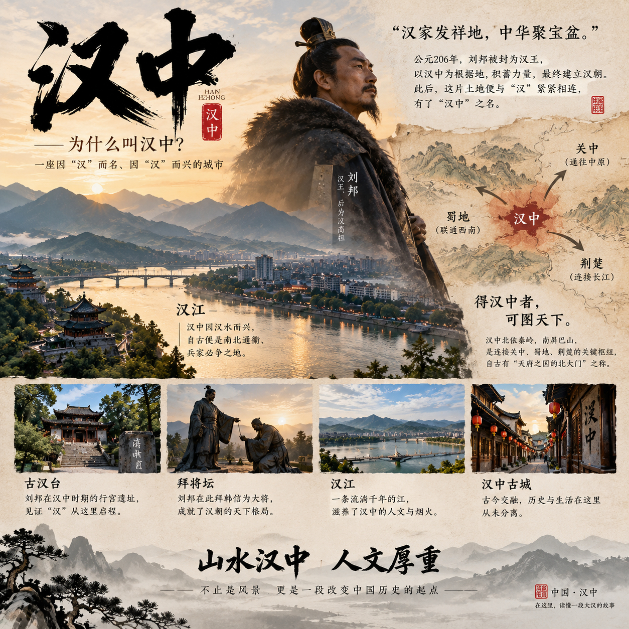 到汉中了，一座因汉而兴的城市当年刘邦受封汉王后，就是以汉中为根基，发展到一统天下