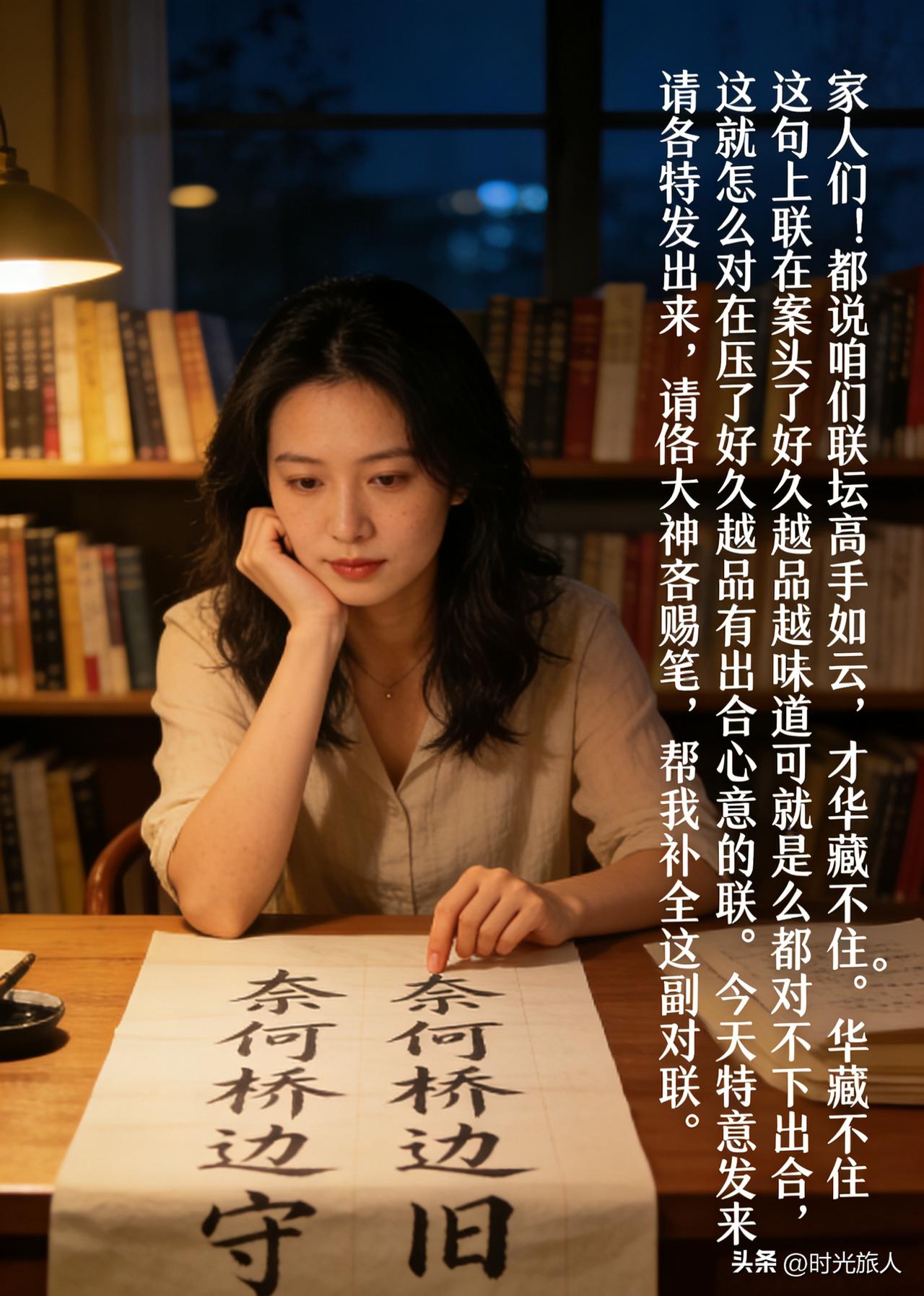 家人们！
都说咱们联坛高手如云，才华藏不住。
这句上联我在案头压了好久，越品越有