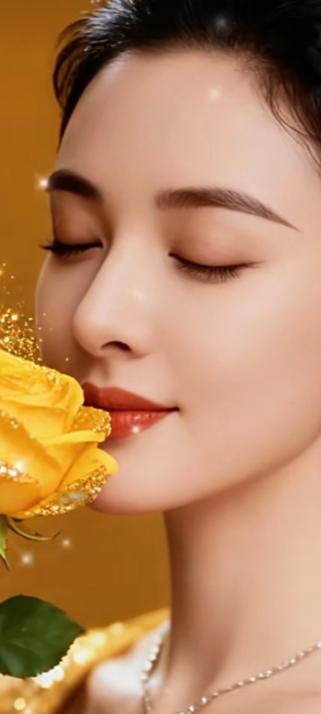 闭眼亲吻玫瑰，感受浪漫瞬间