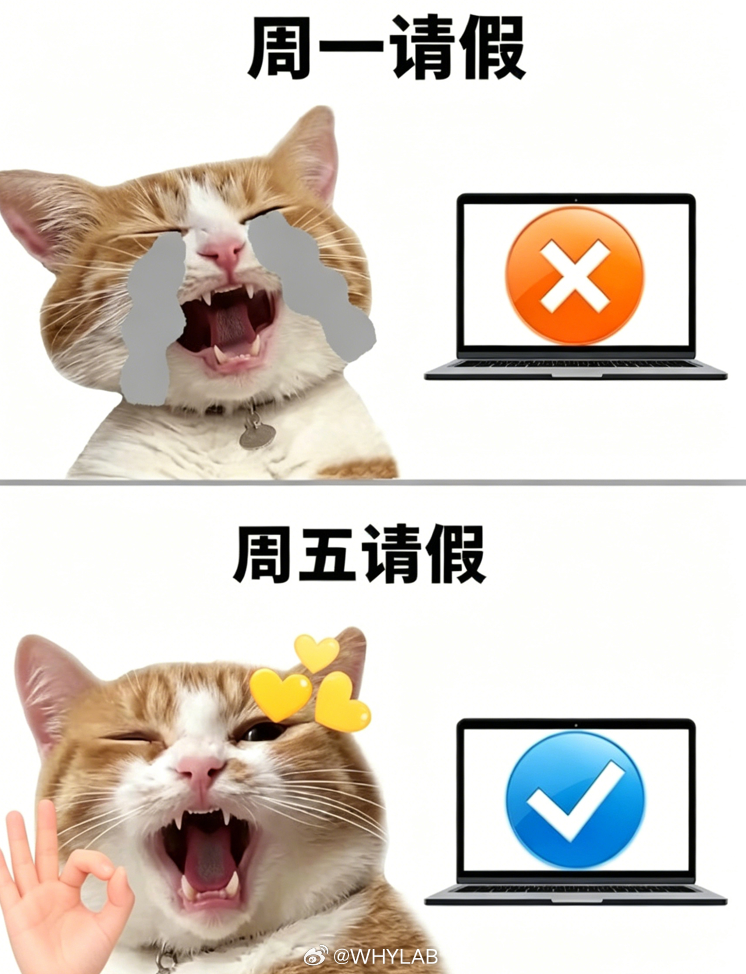 周一请假和周五请假是不一样的周一请假是纯纯不想上班，周五请假那叫合理规划假期，一