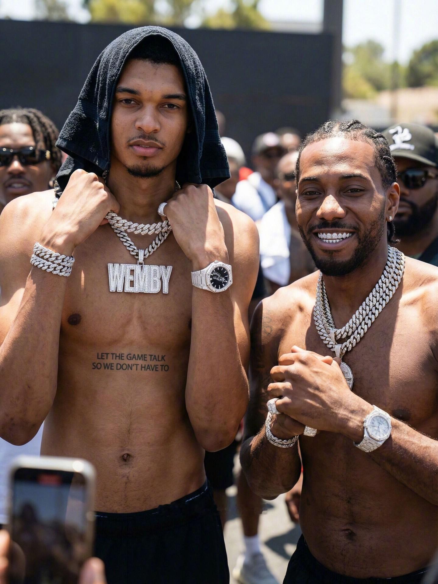 AI制作的马刺二人组——文班亚马&莱昂纳德，很街头的感觉。（Kory Chest