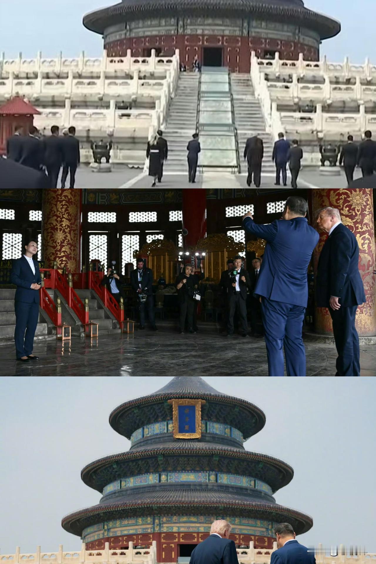 特 朗 普一行参访天坛，兴致勃勃！祈年殿蓝瓦金顶映天，从中可以感受古老的中华文明