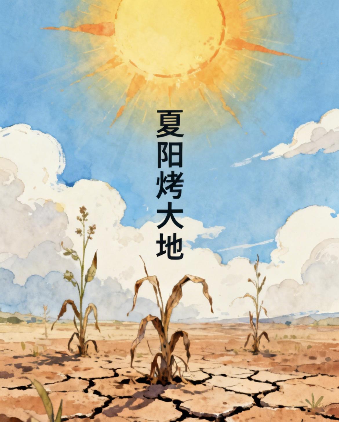 夏阳烤大地！
夏天的阳光炙热的烤着大地，把动物、植物、人都烤的奄奄一息！