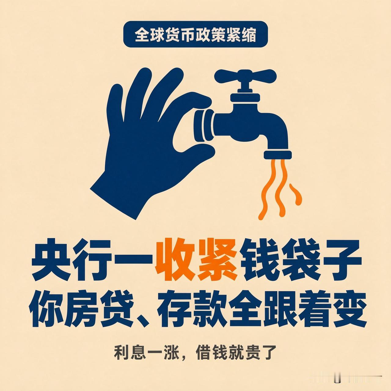 全球央行一收紧钱袋子，普通人的日子会怎么变

说白了，货币政策紧缩，就是央行把利