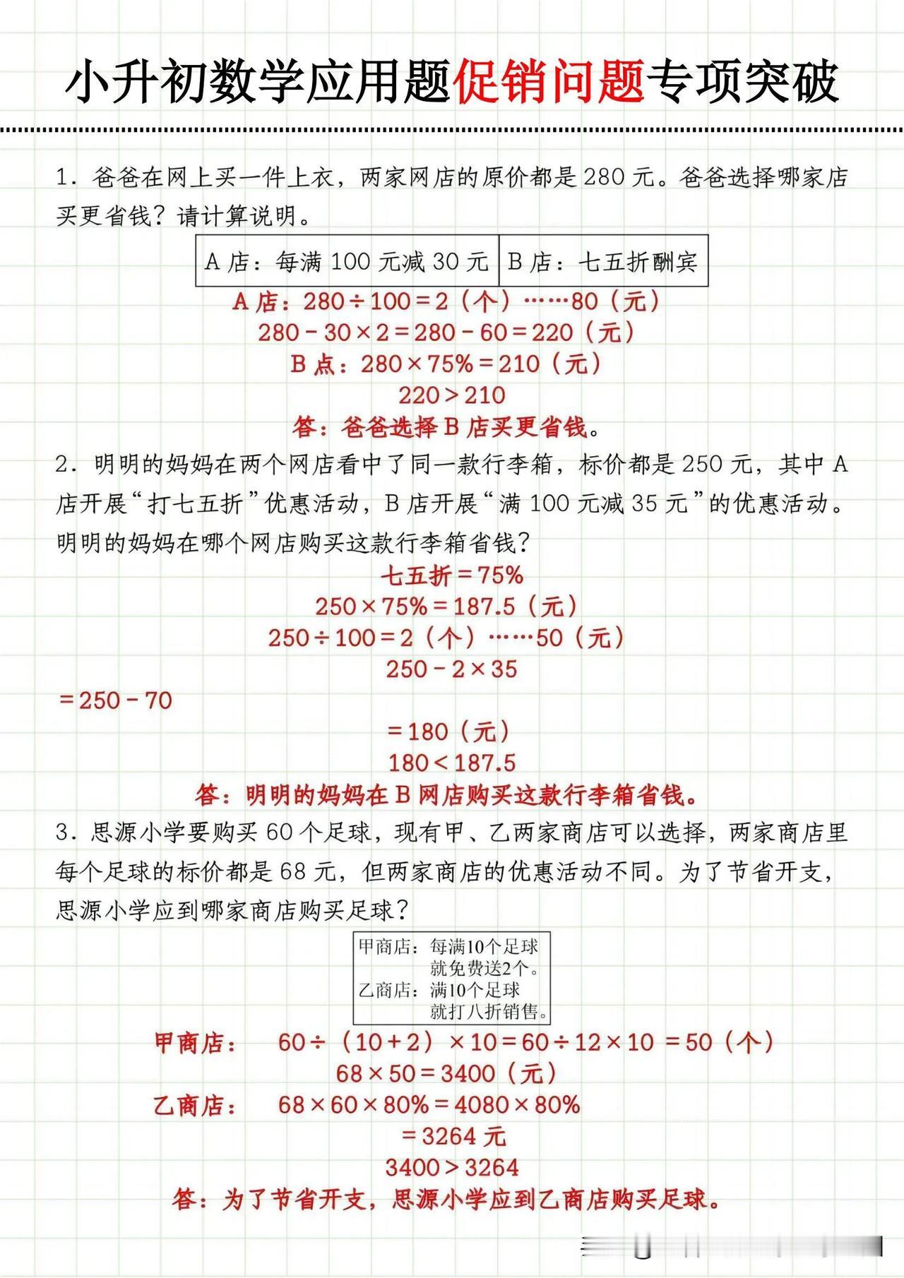 小升初数学应用题促销问题专项突破✅✅✅