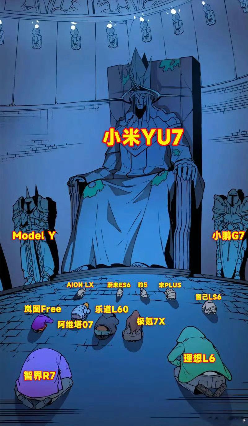友商现在有俩选择，要么做六座、七座车，要么做20万以下，反正不要靠近YU7，临近