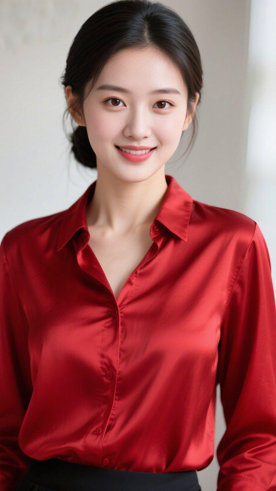 红衫映温柔
 
一抹酒红缎面，揉进了时光的温柔与从容。哑光的暖墙作底，衬得这抹红