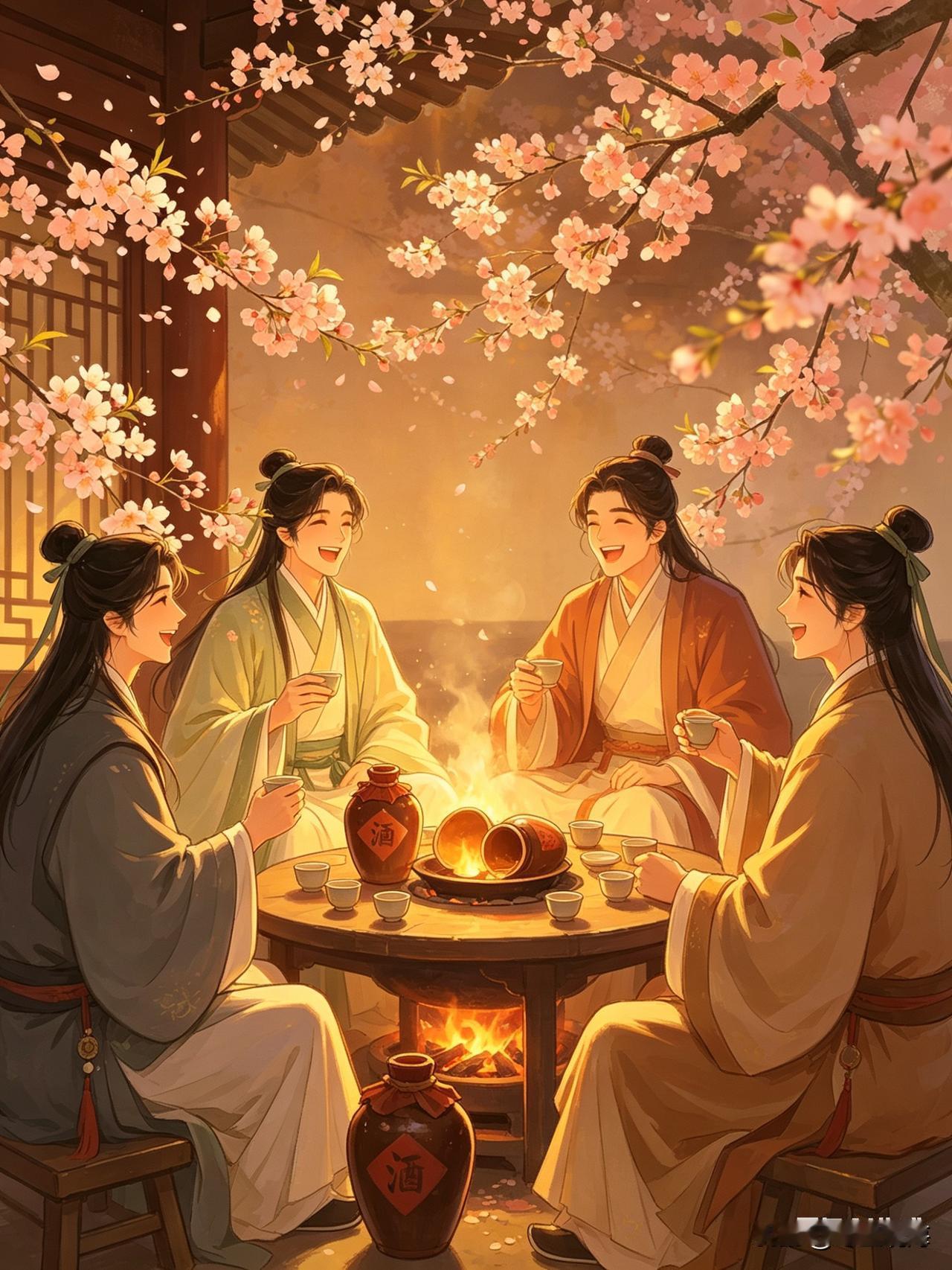 七绝《逢旧缘》
春风拂面传芳信，
旧友遥知返故途。
陈酿启封迎远客，
围炉煮酒话