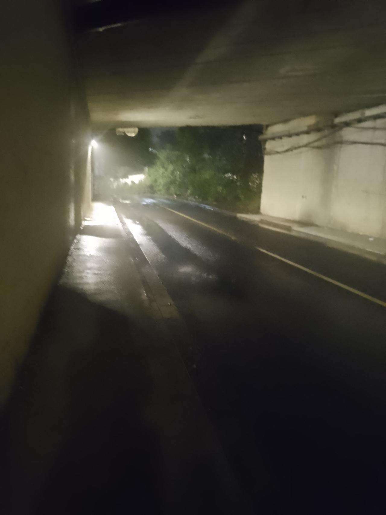 摄像头下民众的素质提高好几个档次。骑车半路突遇大雨，在天桥下人行道躲雨，人行道边
