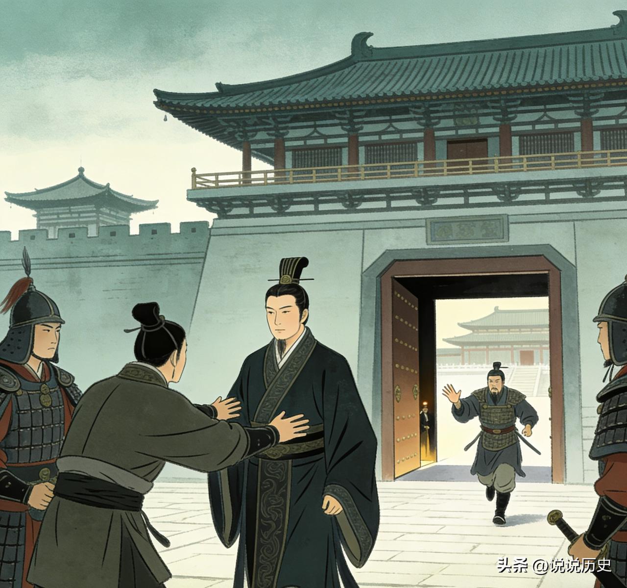 公元前180年，23岁的刘恒走到未央宫门口，十个持戟卫士拦住他怒吼：“没有太尉的