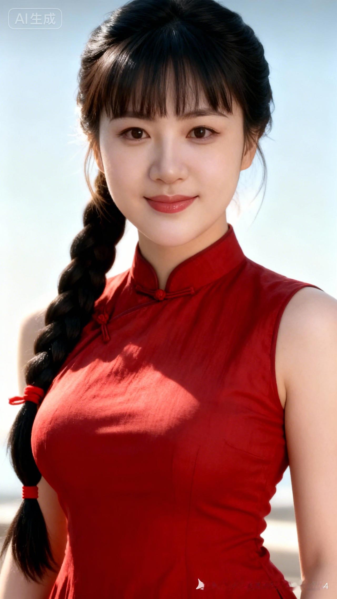 红衣少女，笑靥如花，青春洋溢！🌸💕