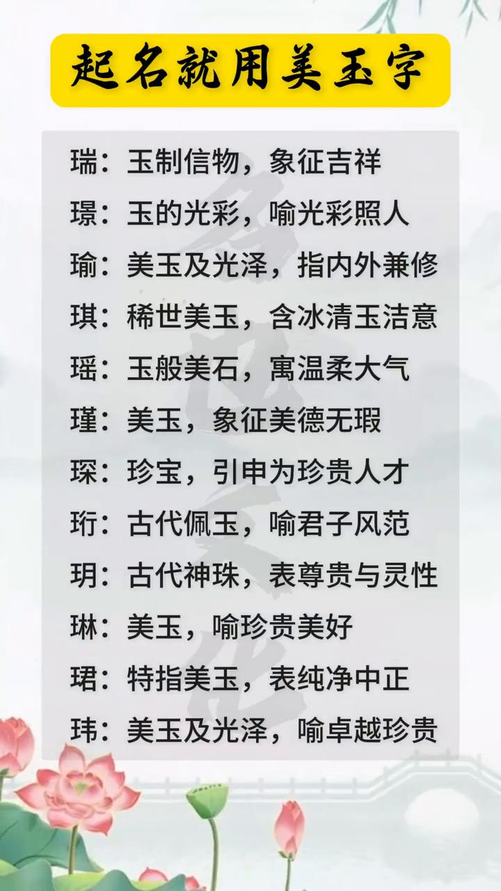 起名就用美玉字。
·瑞：玉制信物，象征吉祥。
·璟：玉的光彩，喻光彩照人。
·瑜