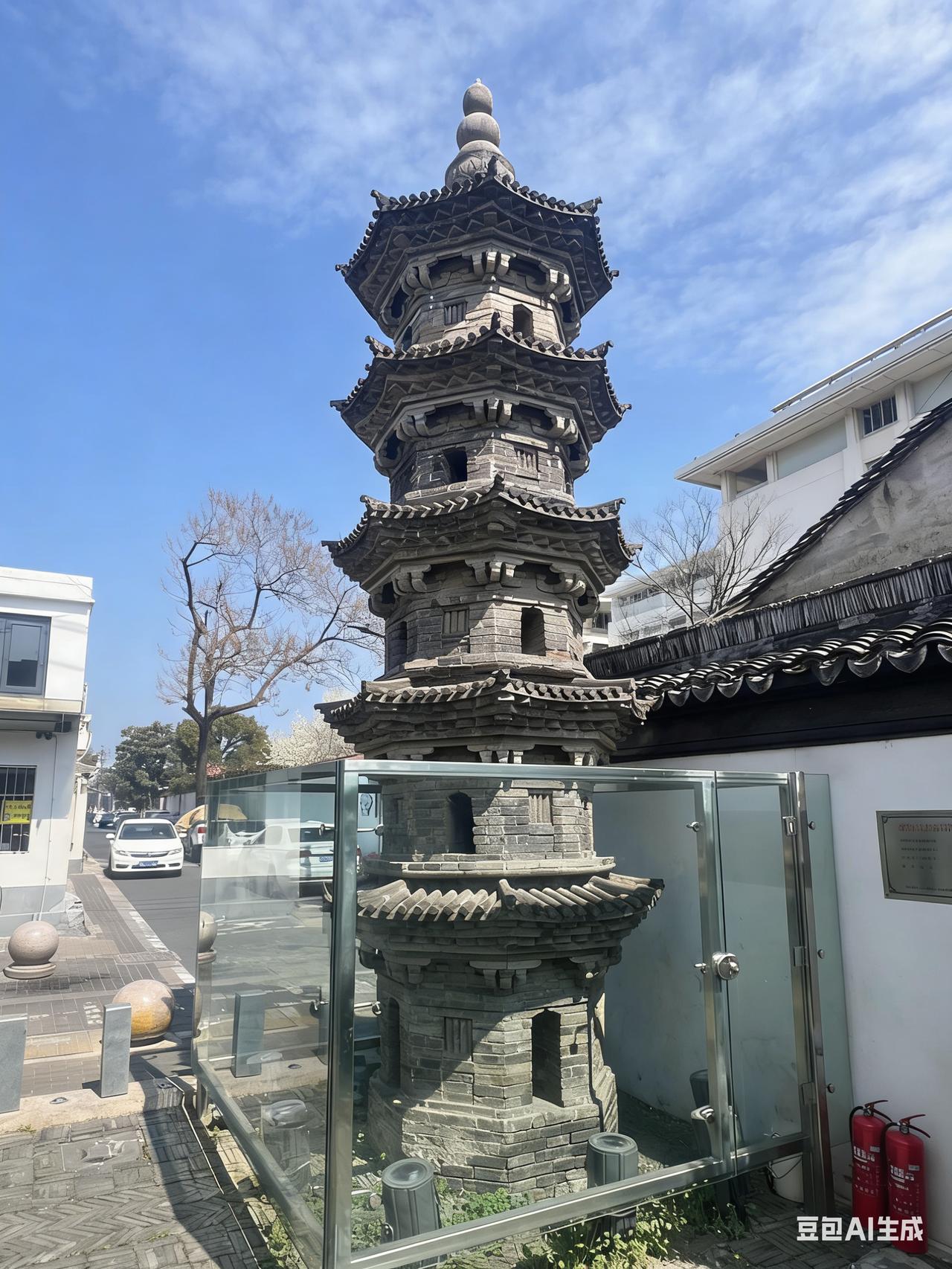 图中古塔信息

这是甲辰巷砖塔（也叫甲辰塔），是苏州“城中七塔”仅存的一座。
