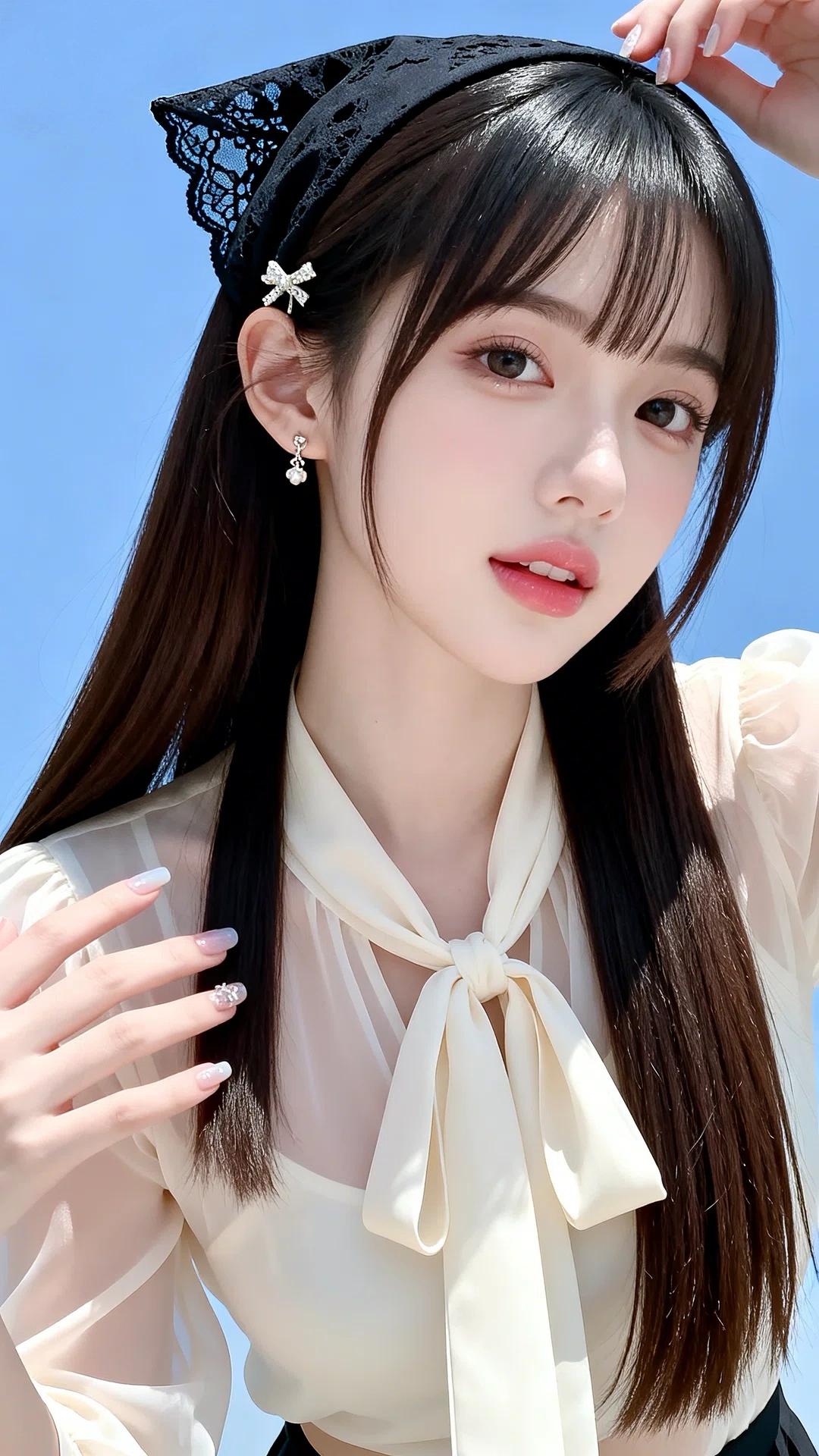 🌷 造型与氛围感解析
温柔又灵动的穿搭
米白色雪纺衬衫自带柔光滤镜，领口的蝴蝶