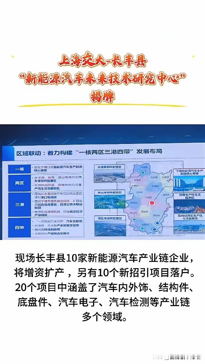 上海交大-长丰县"新能源汽车未来技术研究中心"揭牌！
长丰县现在是打造世界级新能