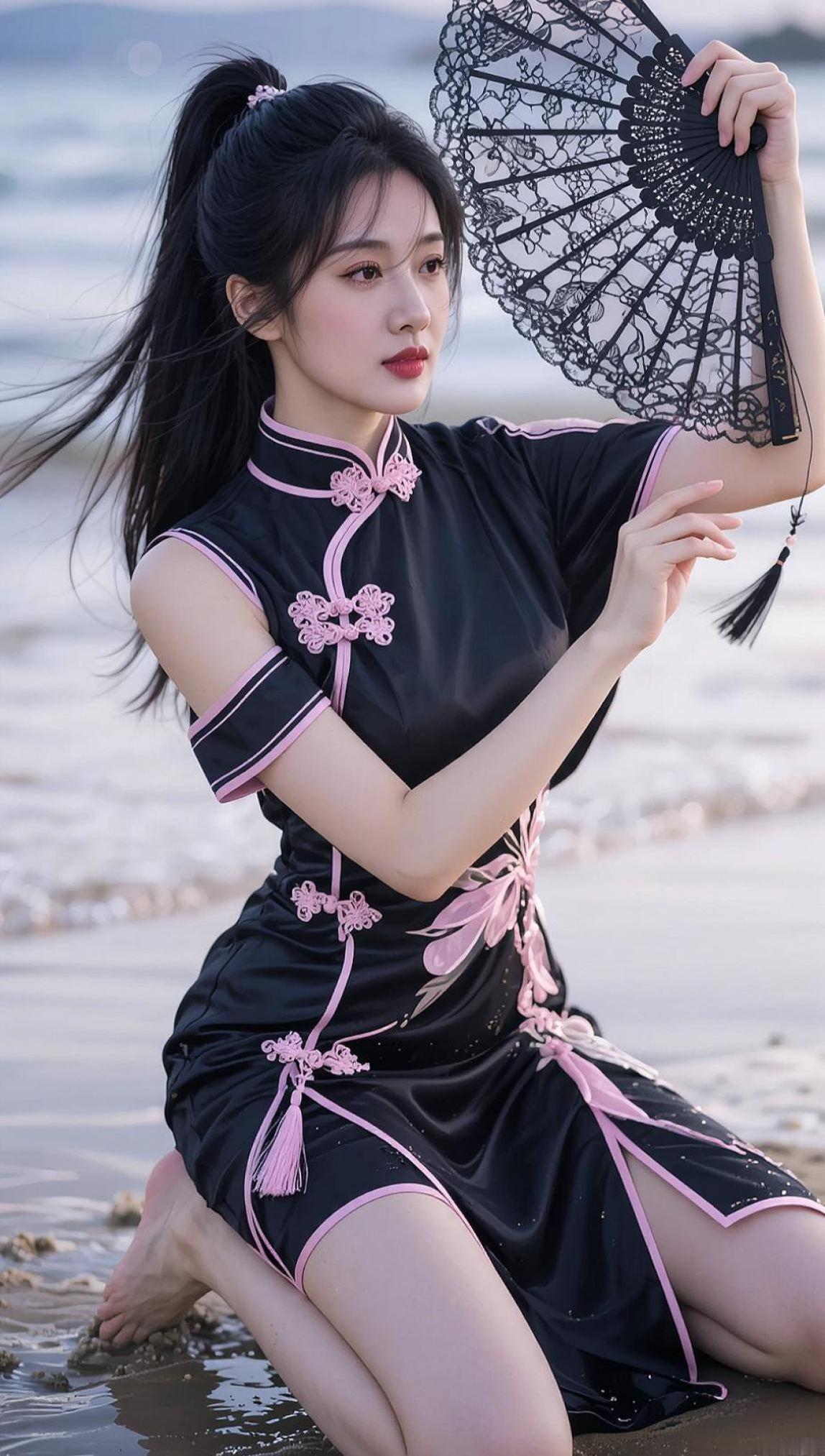 AI海畔旗袍照 抖音ai创作 ai写真谁拍谁美 这么诚实的姑娘不好找啊 ai柔雅