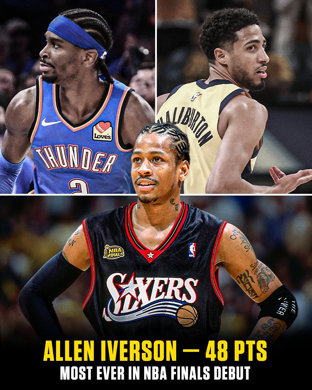 阿伦·艾弗森仍保持着NBA总决赛首秀最高得分纪录——2001年对阵湖人狂砍48分