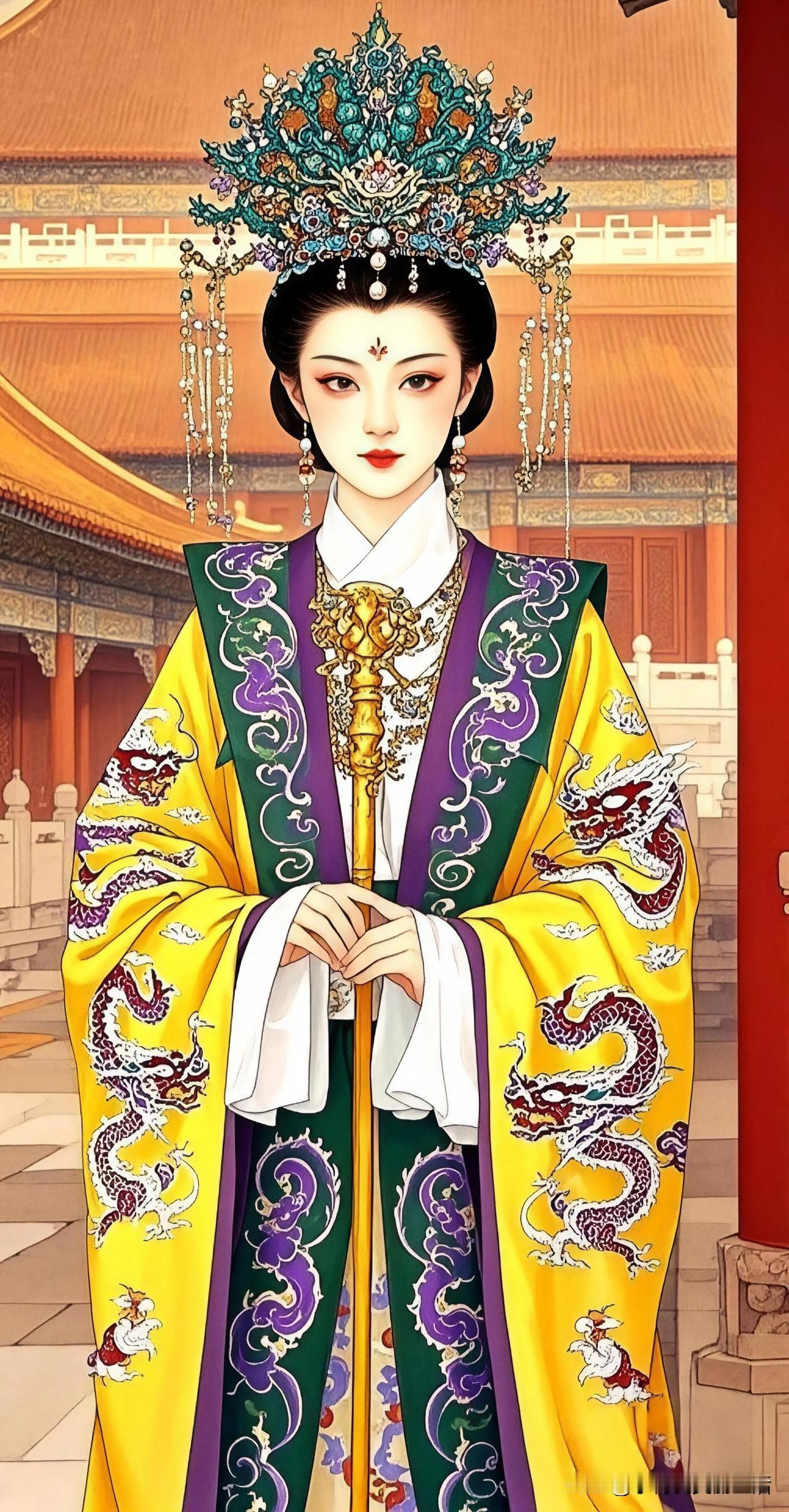 华冠玉佩映，宫阙龙袍辉。