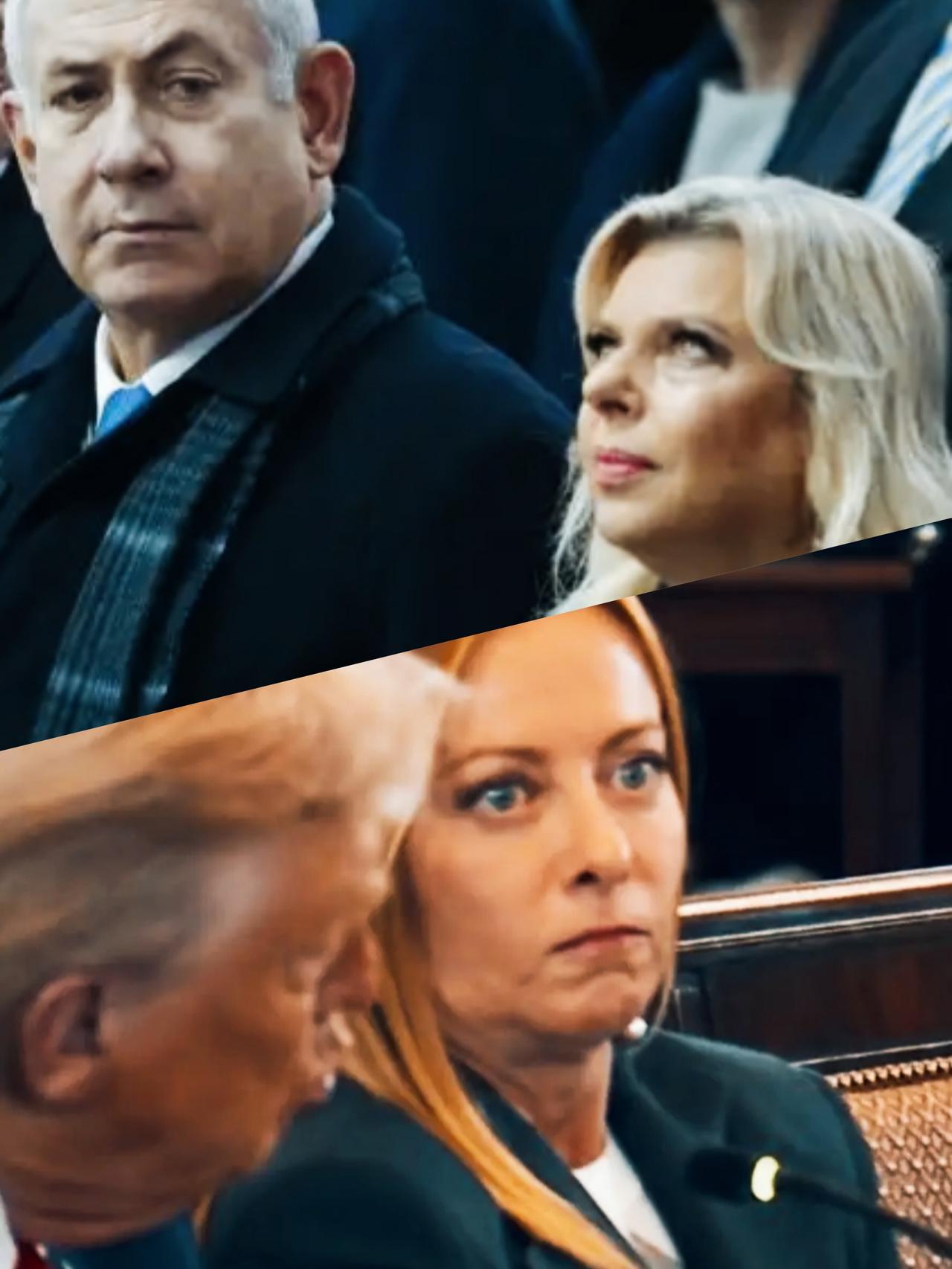 内塔尼亚胡妻子和梅洛尼两人的眼神，谁的看起来更有震慑力啊？
梅洛尼和内塔尼亚胡妻