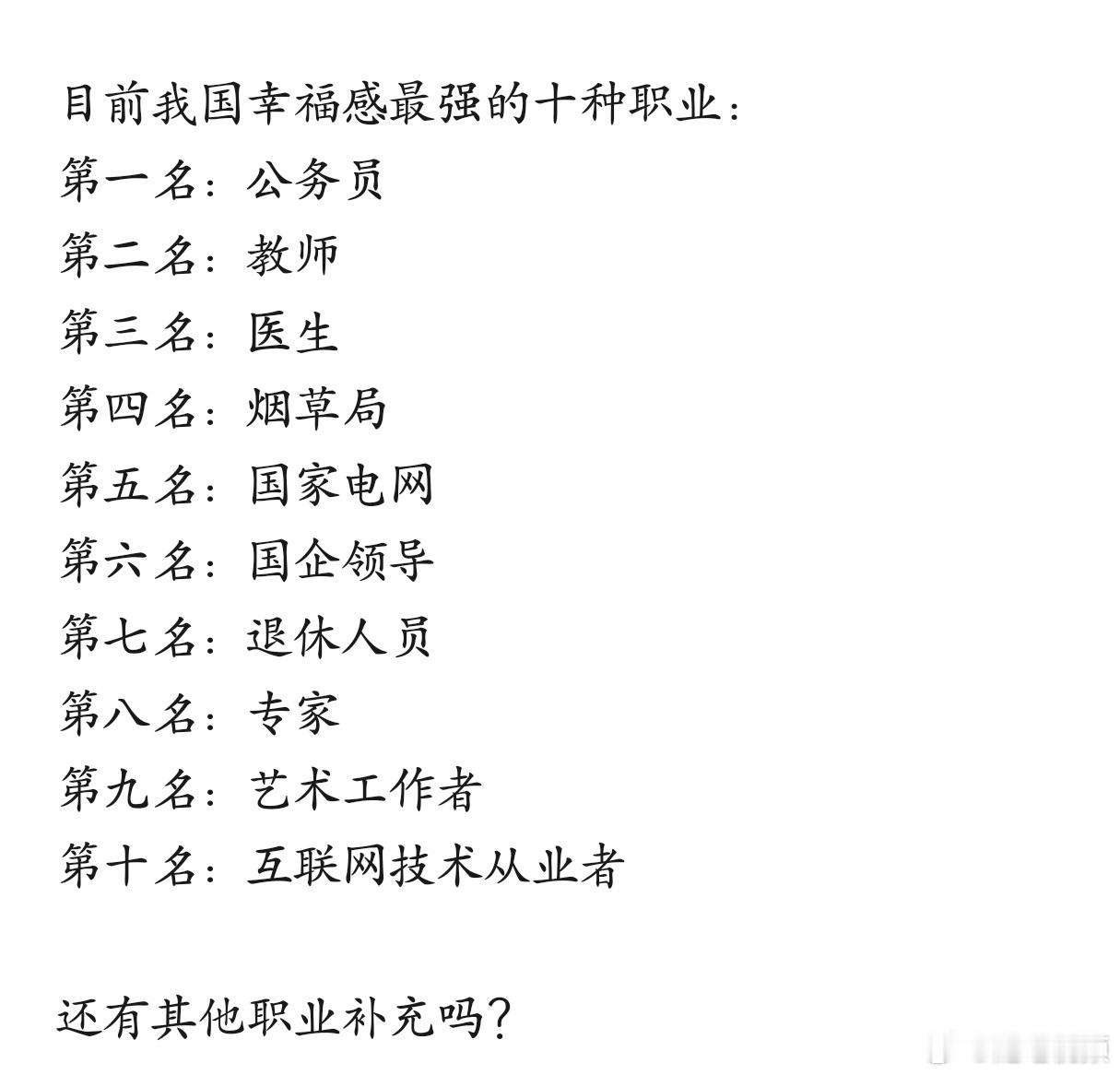 目前我国幸福感最强的十种职业，你认可吗 ​​​