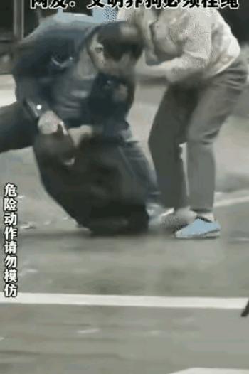 “这次养狗的遇到狠人了！”大妈遛大狗不栓绳，狗突然发疯把一个大哥的手臂咬了！但大
