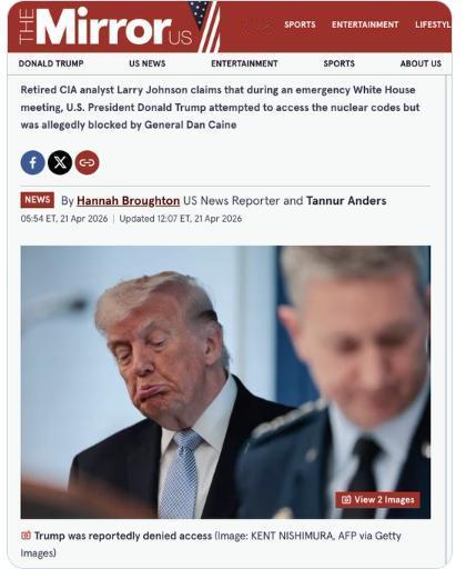 【特朗普试图获取核代码——被阻止】根据前中央情报局分析师拉里·约翰逊的说法，在白