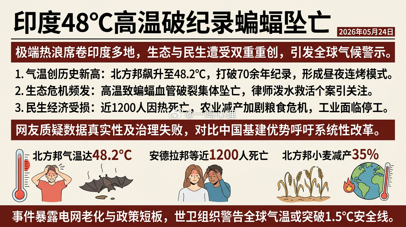 【印度高温肆虐蝙蝠从树上坠落奄奄一息 律师朝地上泼水将其救活】据印度《自由新闻日