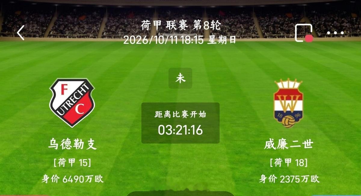 乌德勒支vs威廉二世004荷甲方向：主胜防平比分：2:0 3:2 2:1总进球：