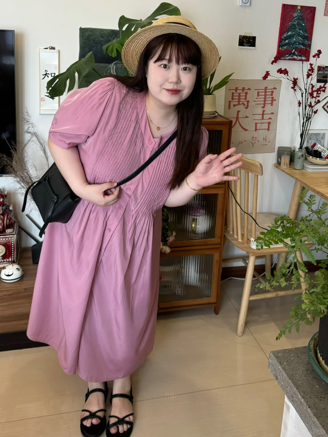 158cm165斤｜大码简约通勤风梅子色连衣裙