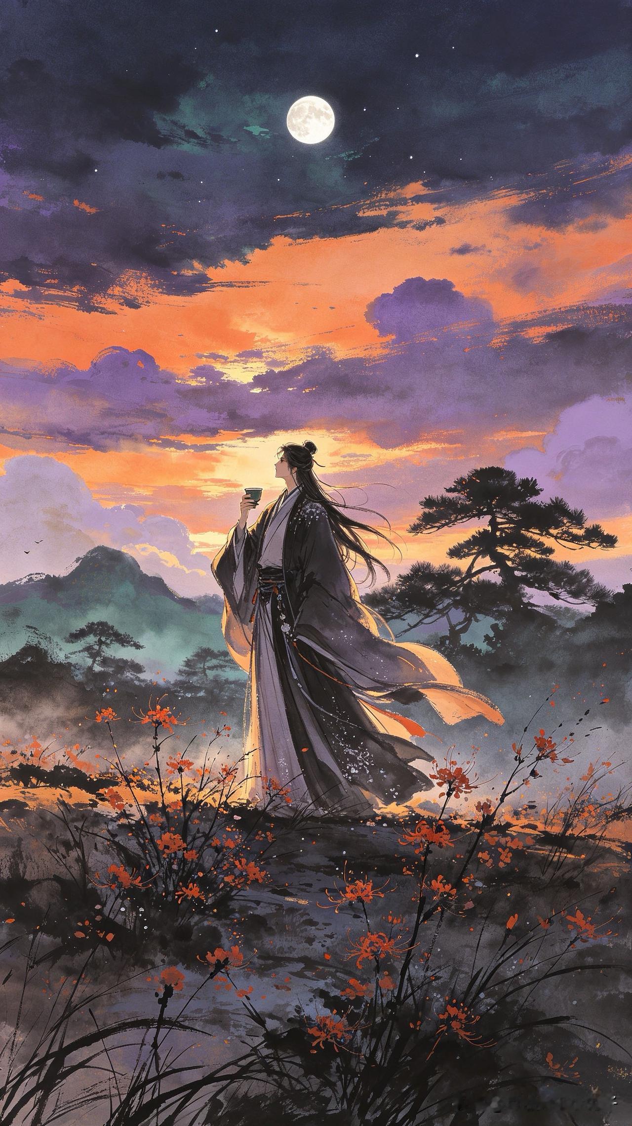 花残香断两由之，
不悔当初一念痴。
立尽黄昏风露冷，
       
…………请