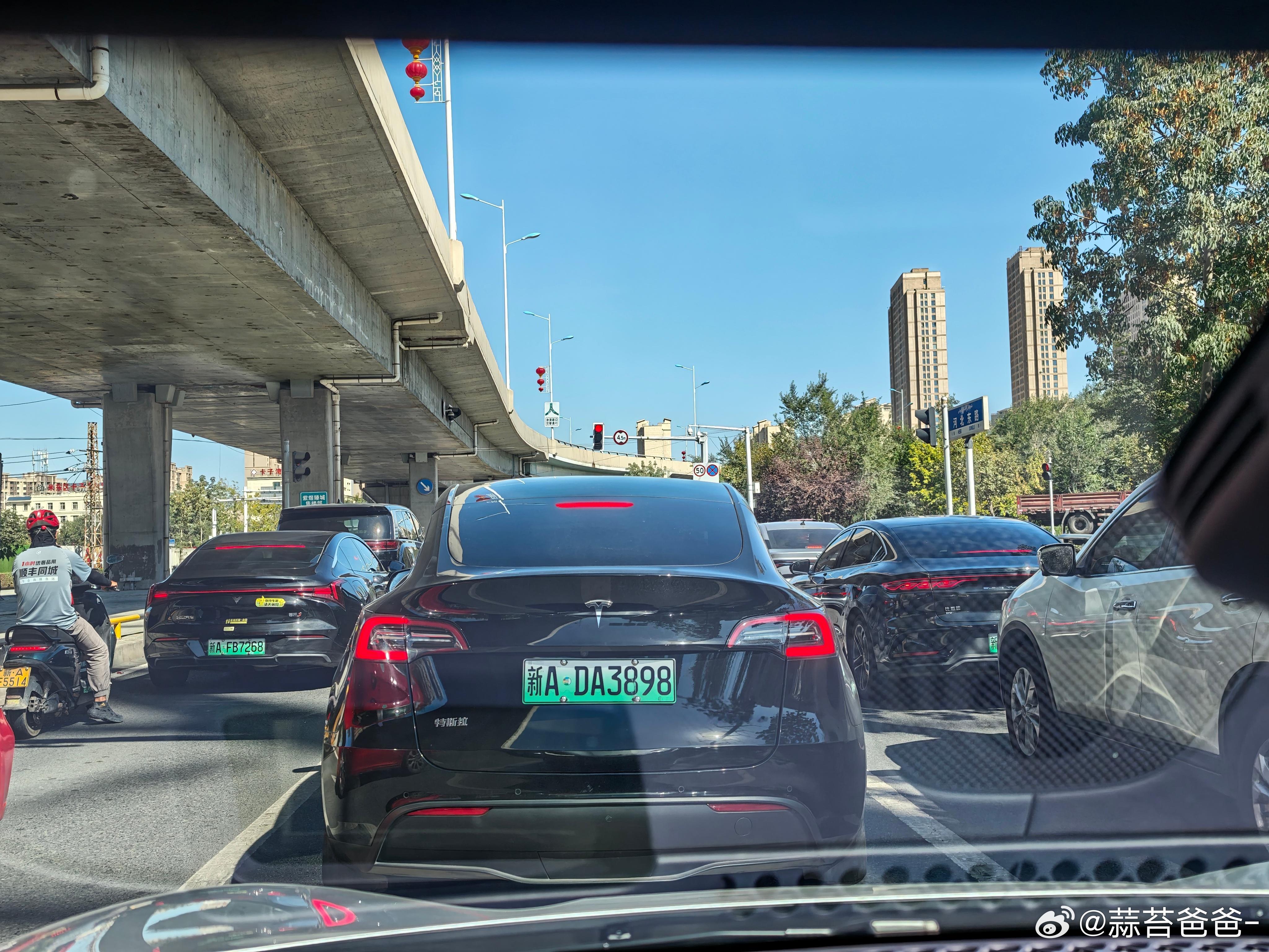 一个红绿灯6台新能源，两台燃油车，现在看是不是很正常，可这是在新疆乌鲁木齐[挖鼻