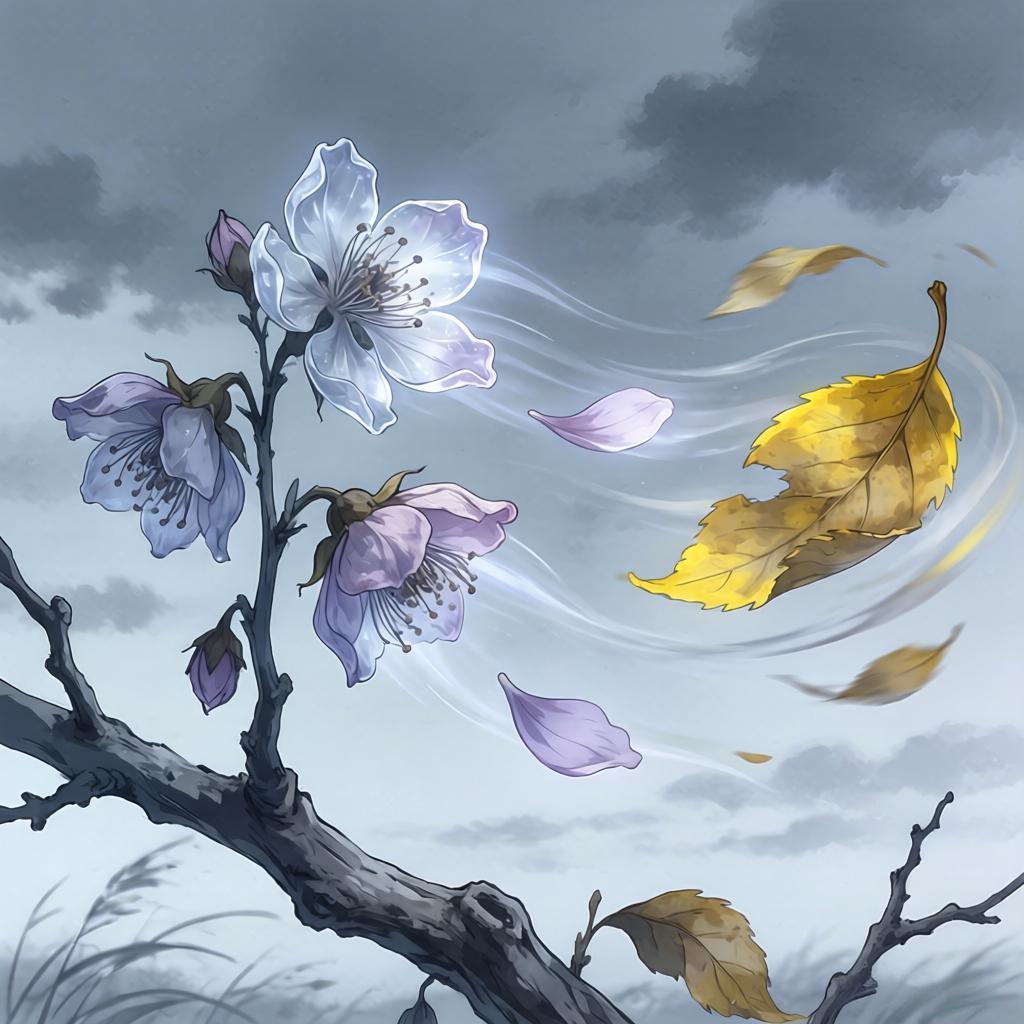 上联：残花无蝶恋
下联：败叶随风去