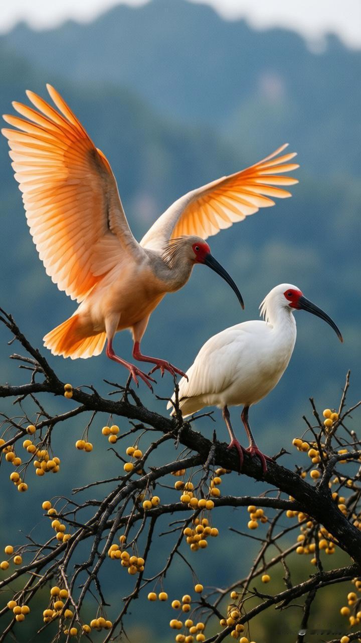 翠岭云深栖瑞鸟，
双栖枝上影翩跹。
朱颜彩翼临风展，
[心]还请诗友续句…