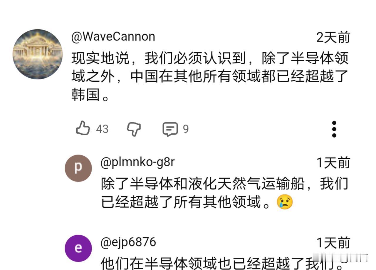 韩网友:除了半导体以外，其他的领域都被中国超越了。

中国科技的迅速崛起，引起了