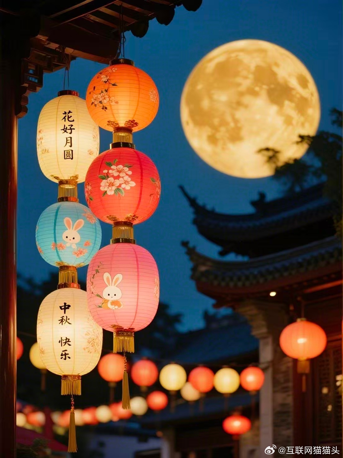 杭州的中秋夜色是这满园宫灯给的月色温柔，宫灯摇曳，灯火错落交织出江南独有的浪漫。