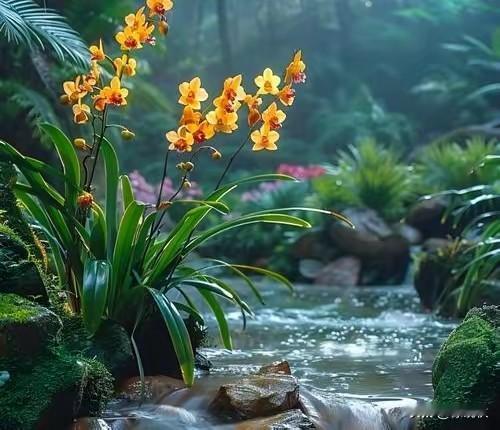 空谷幽兰不争春，
悄然绽放脱俗韵。