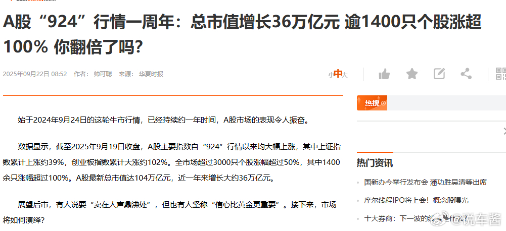 这么快就要a股924一周年了，去年也就是这个时候a股开启了持续一年的上涨， 从2