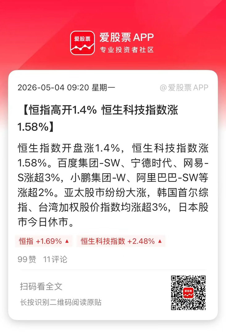 A股五一长假的首个交易日，港股大涨，韩股大涨，台湾股市大涨！还是熟悉的节奏啊，我