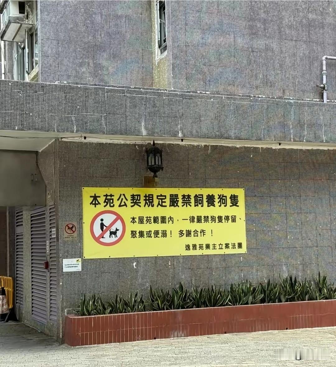 香港有小区就贴出了禁狗标志。是不是越文明发达的地方都禁止养狗？

从图片上看，牵